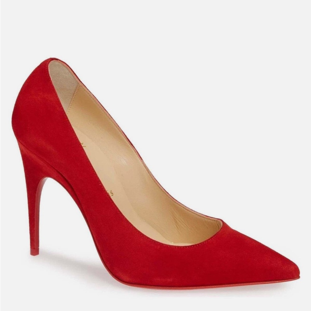 Christian Louboutin Alminette 100 Loubi Red Suede Pointed Classic Heel Pump 36.5